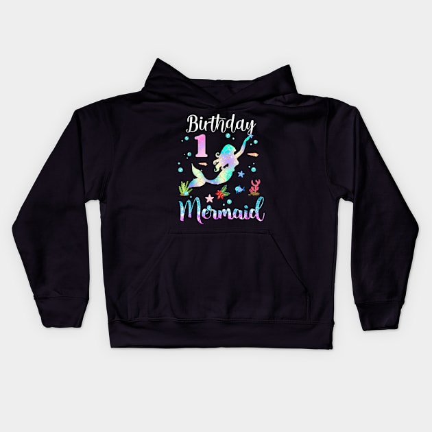 1 Year Old Birthday Mermaid Happy 1st Birthday Kids Hoodie by Vintage White Rose Bouquets